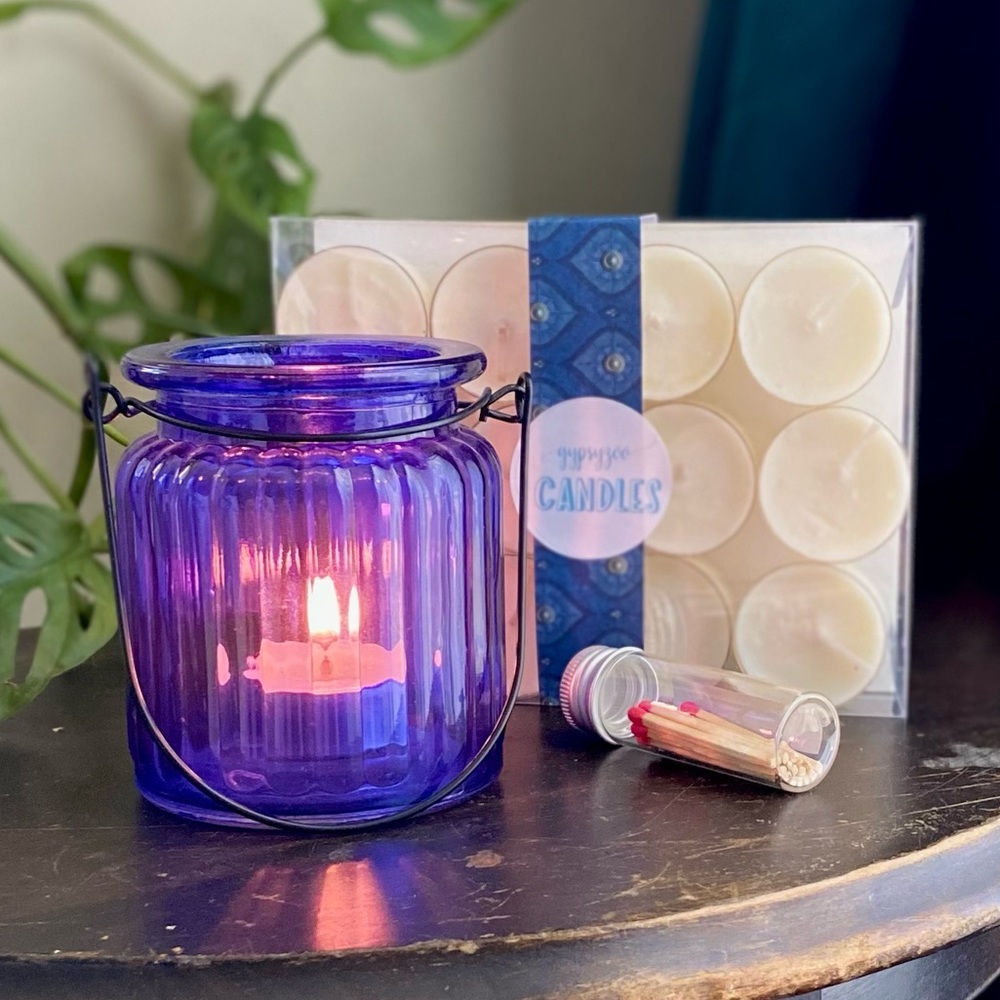 Hand Crafted Soy Candle Set Cobalt Blue Hanging Tealight Candle Holder